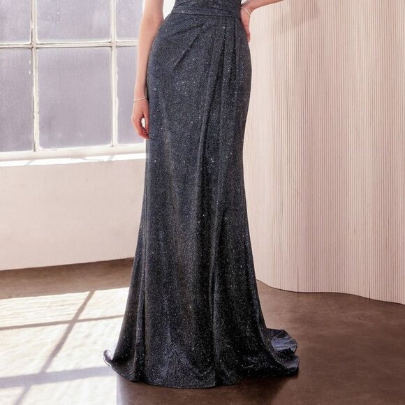 New Off Shoulder Sheath Glitter Dress w/ Leg Slit & Mid-Open Zipper Back CD T605 - Picture 6 of 9